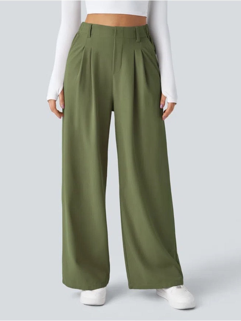 HALARA Olive Green High-Waist Wide-Leg Trousers TALL
